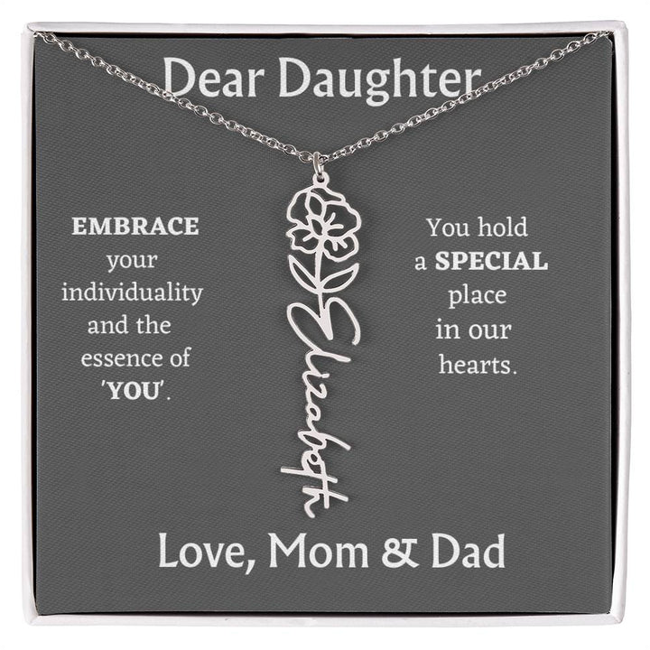 Birth Month Flower Name Necklace for Daughter