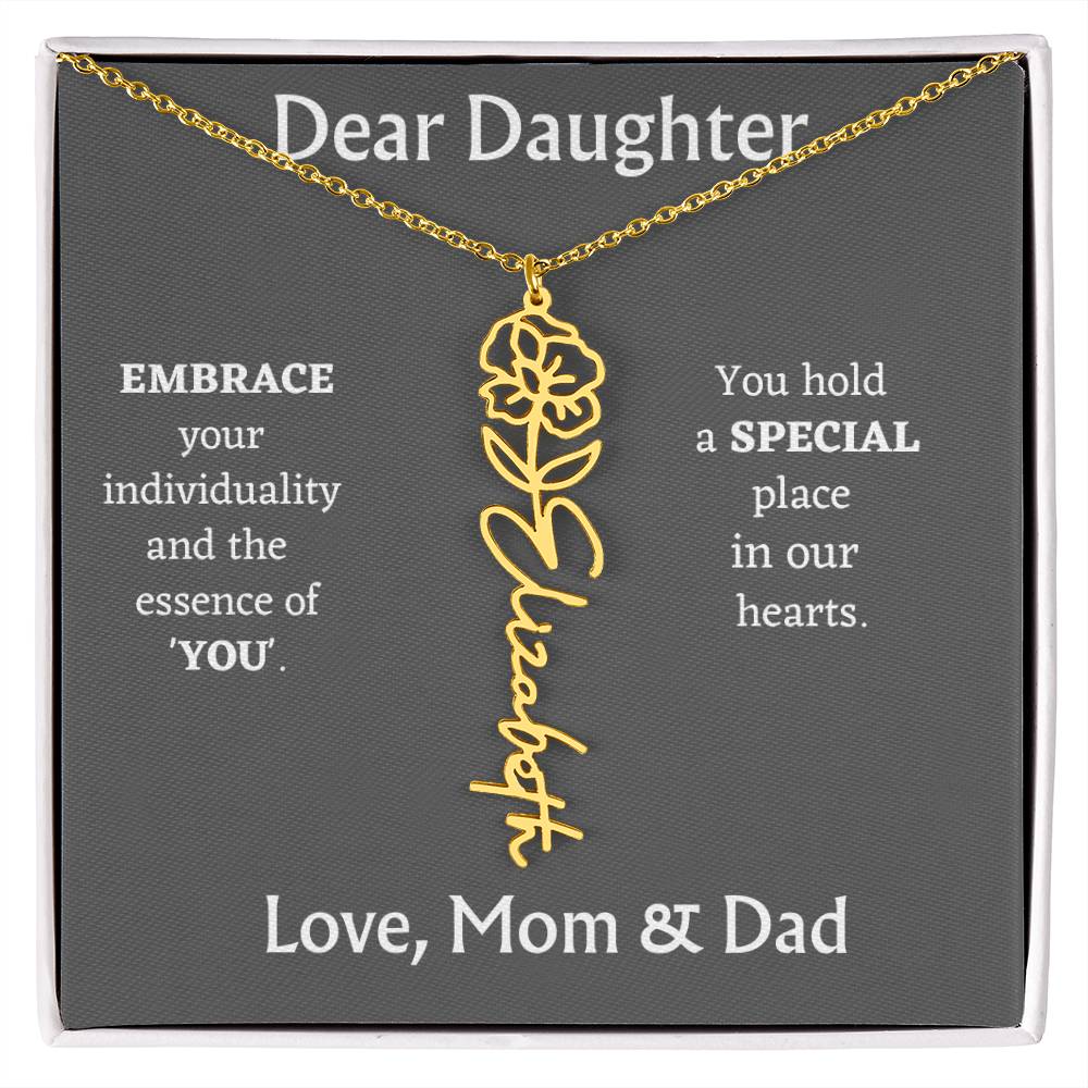Birth Month Flower Name Necklace for Daughter