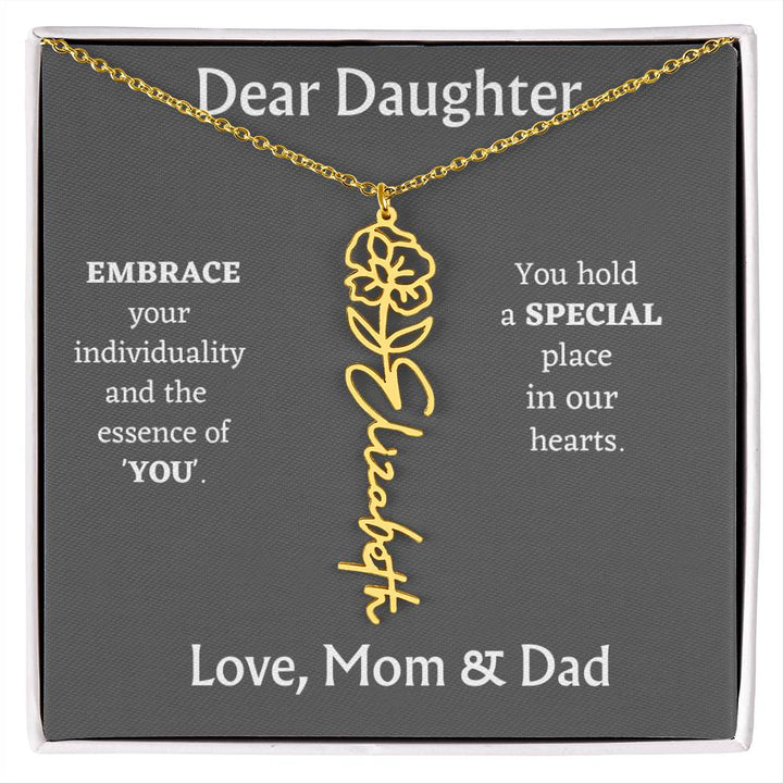 Birth Month Flower Name Necklace for Daughter