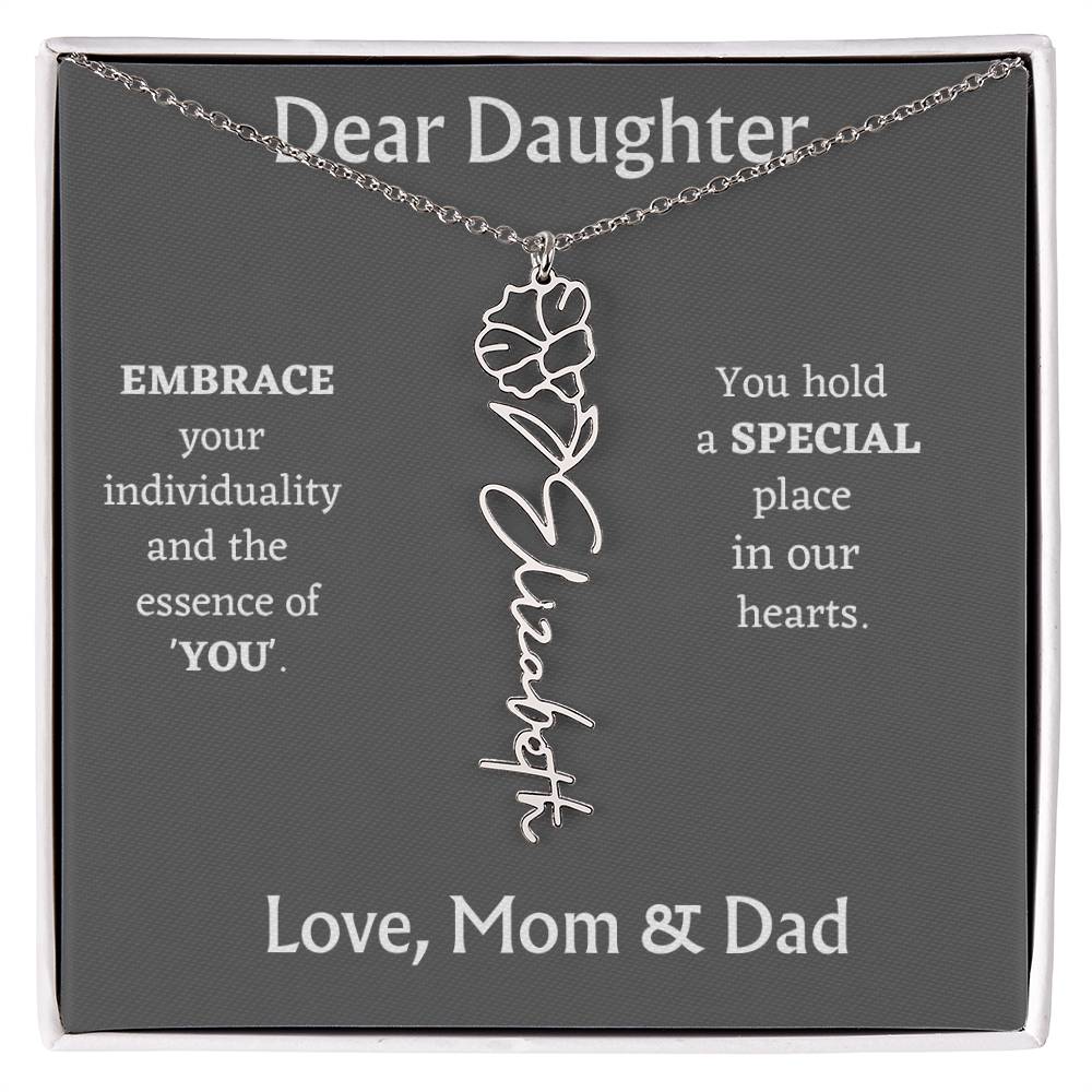 Birth Month Flower Name Necklace for Daughter