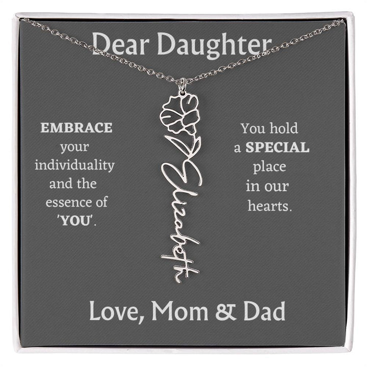 Birth Month Flower Name Necklace for Daughter