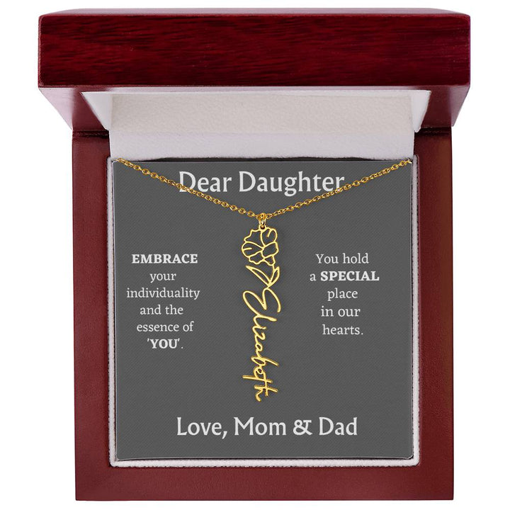 Birth Month Flower Name Necklace for Daughter