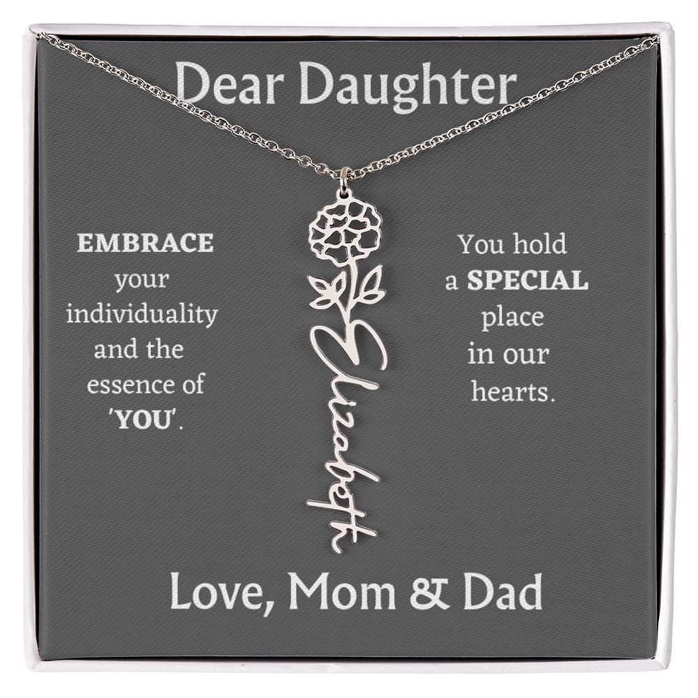 Birth Month Flower Name Necklace for Daughter