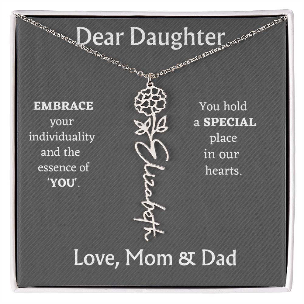 Birth Flower Name Necklace For Daughter