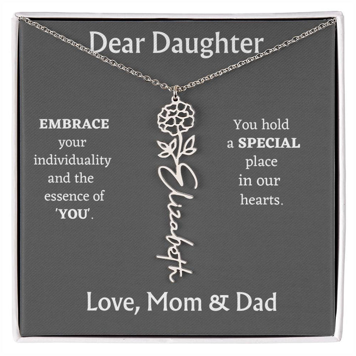 Birth Month Flower Name Necklace for Daughter