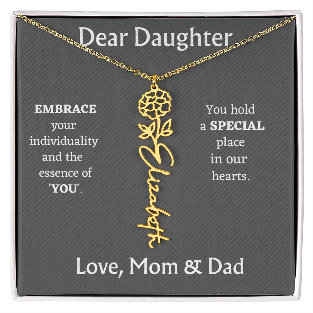 Birth Month Flower Name Necklace for Daughter