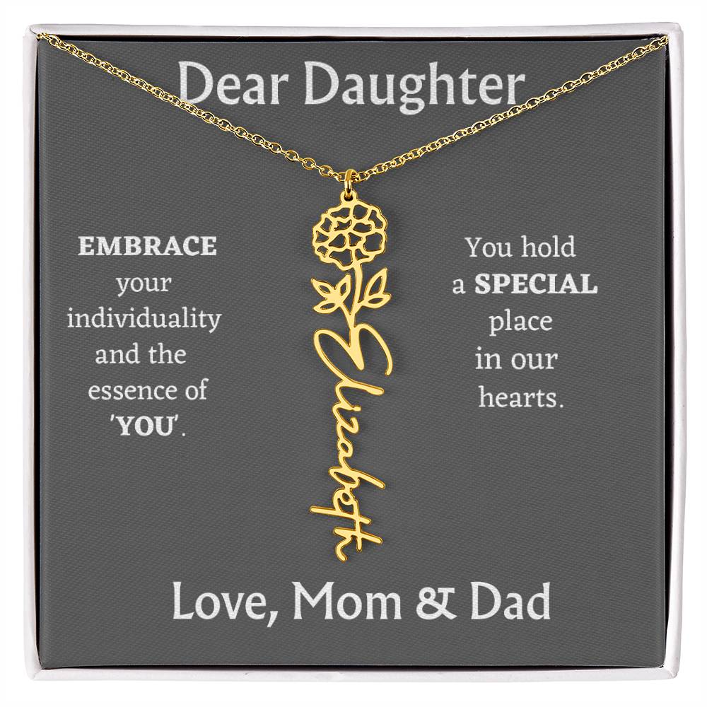 Birth Flower Name Necklace For Daughter