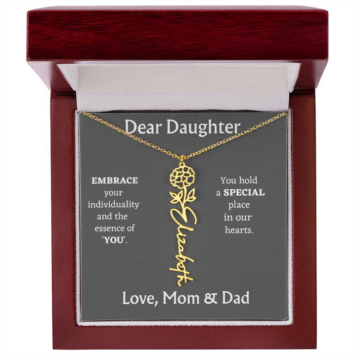 Birth Month Flower Name Necklace for Daughter
