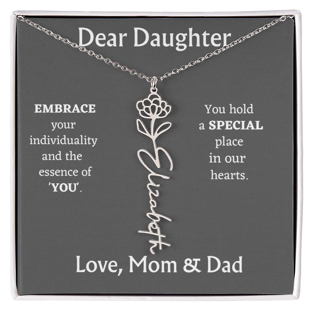 Birth Month Flower Name Necklace for Daughter