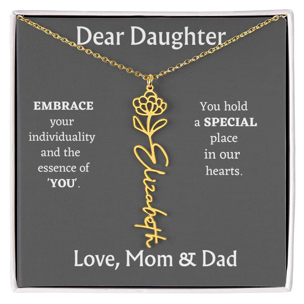 Birth Month Flower Name Necklace for Daughter