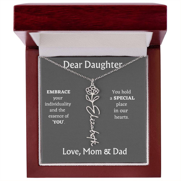 Birth Month Flower Name Necklace for Daughter