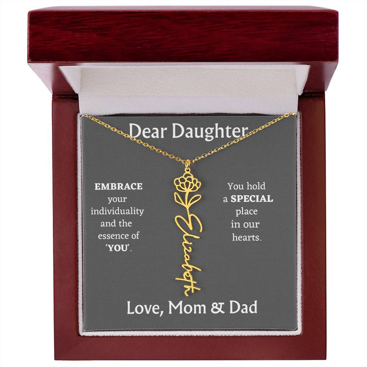 Birth Month Flower Name Necklace for Daughter