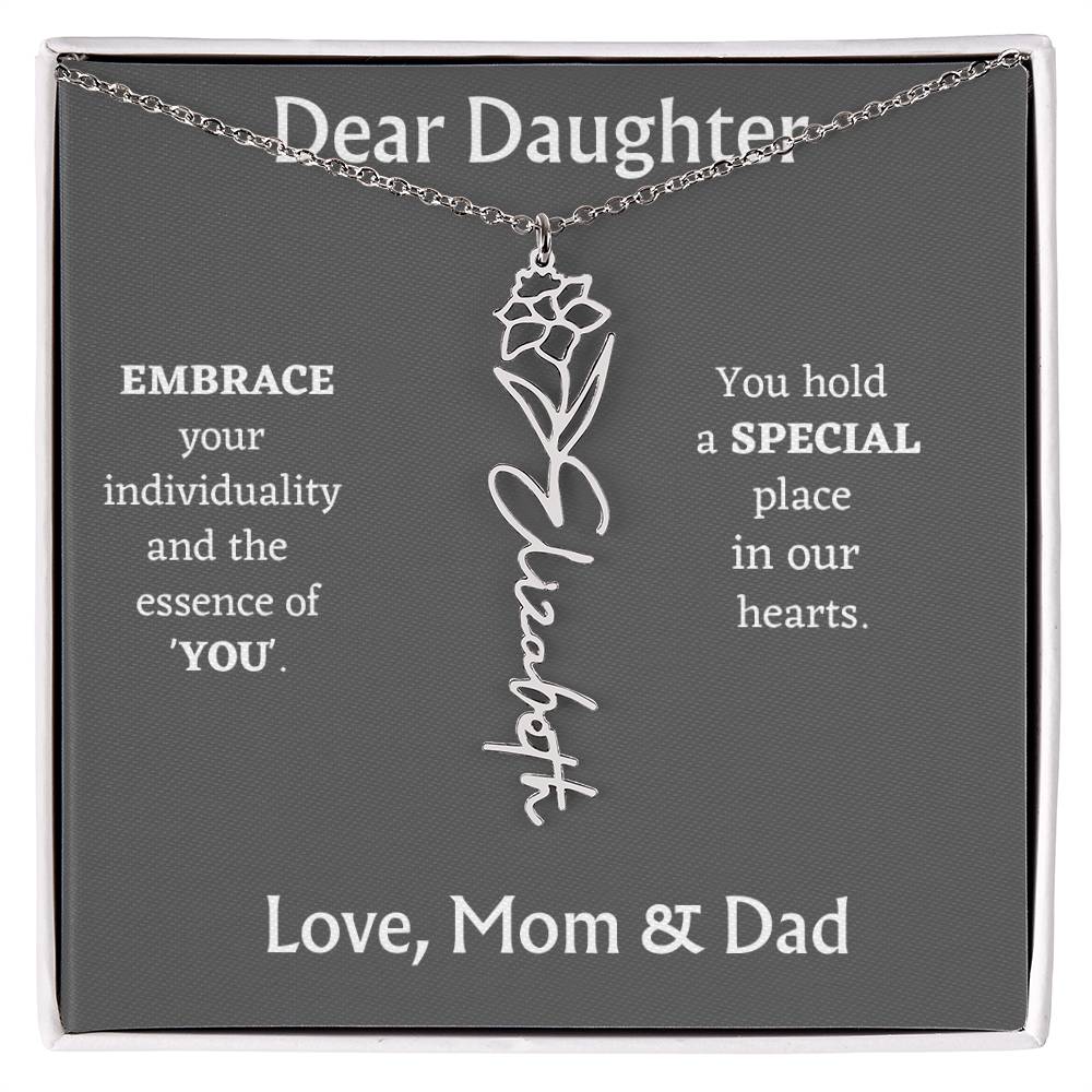 Birth Month Flower Name Necklace for Daughter