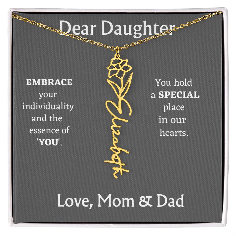 Birth Month Flower Name Necklace for Daughter
