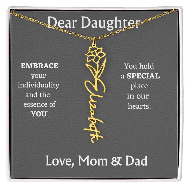 Birth Month Flower Name Necklace for Daughter