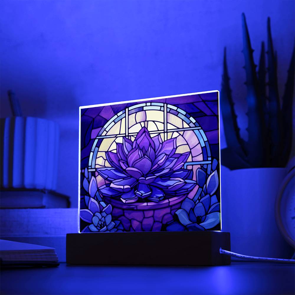 Purple Succulent Stained Glass LED Light
