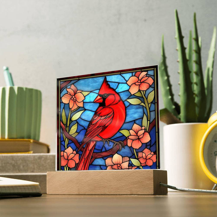 Stained Glass Cardinal Bird Light Panel