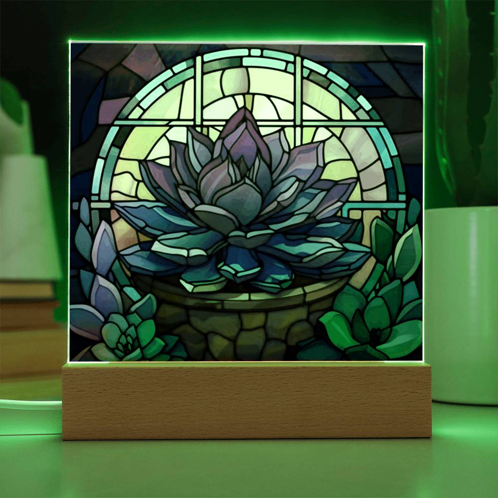 Purple Succulent Stained Glass LED Light