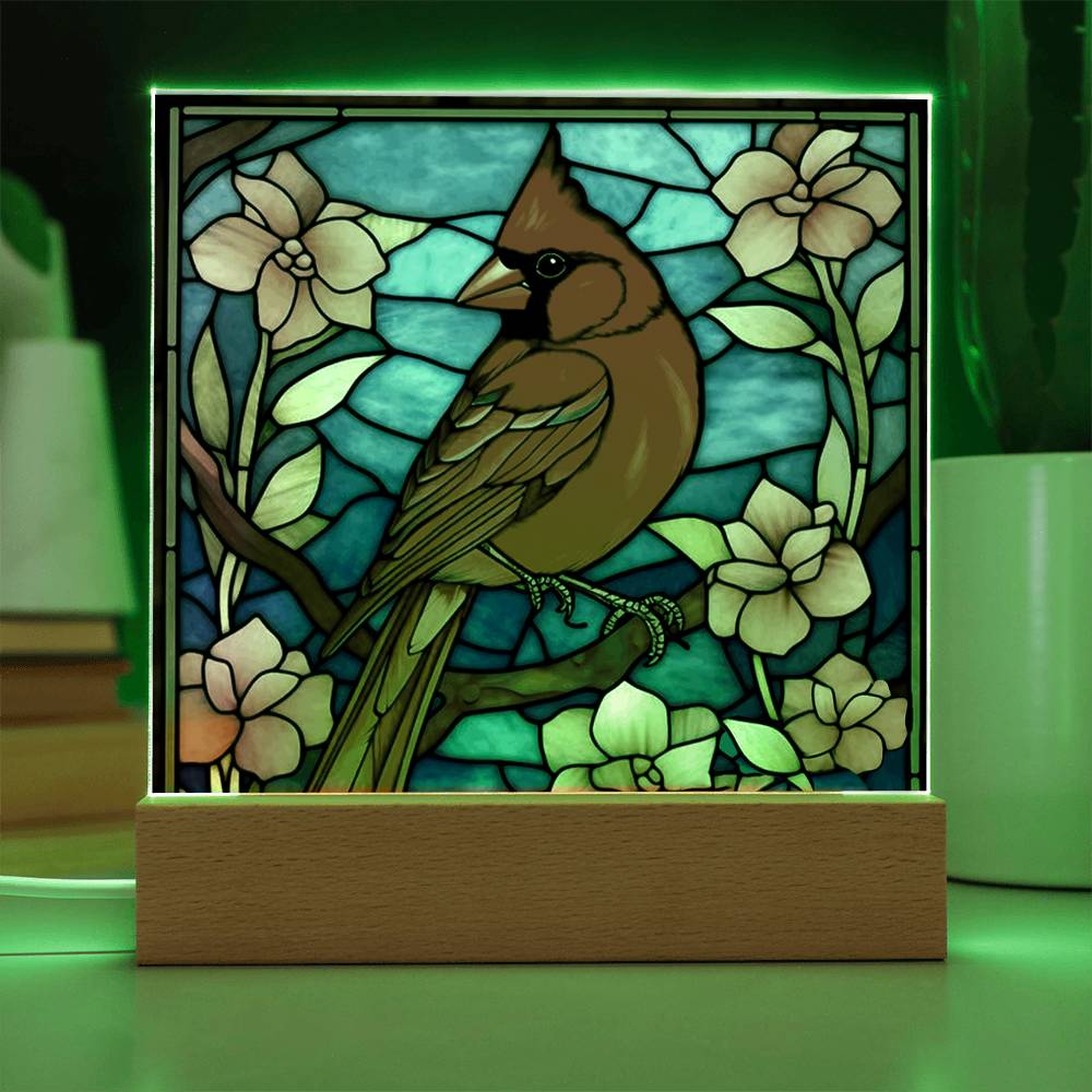 Stained Glass Cardinal Bird Light Panel