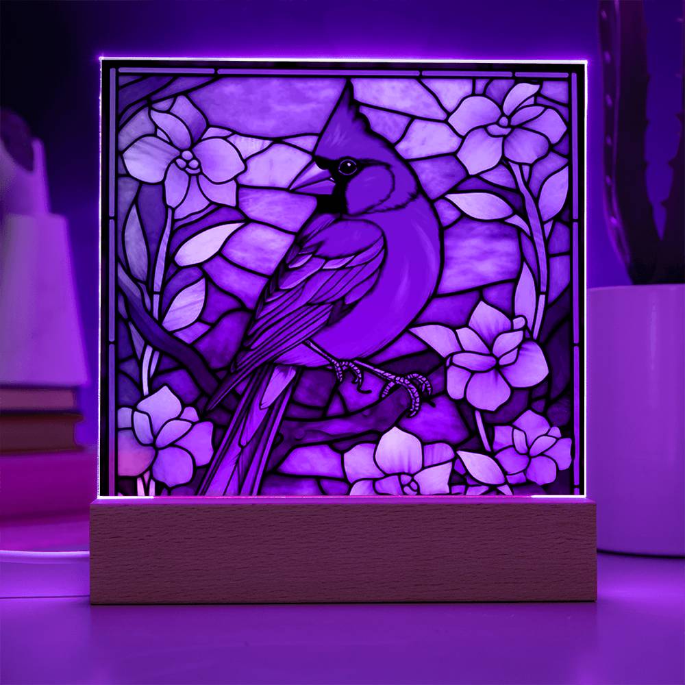 Stained Glass Cardinal Bird Light Panel