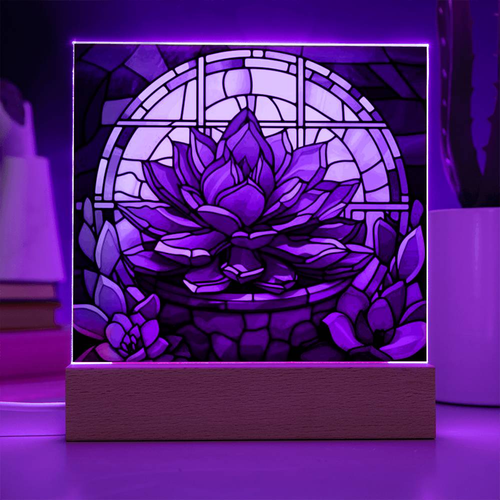 Purple Succulent Stained Glass LED Light