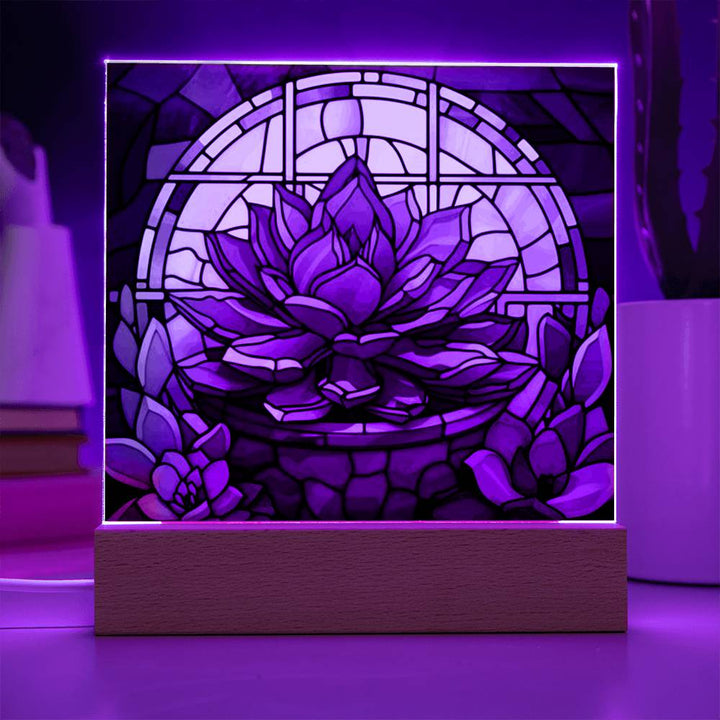 Purple Succulent Stained Glass LED Light
