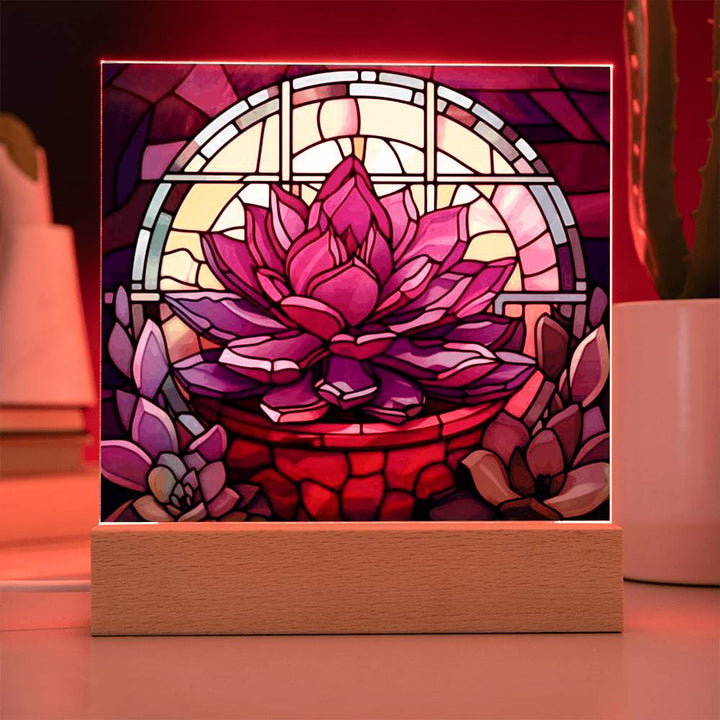 Purple Succulent Stained Glass LED Light