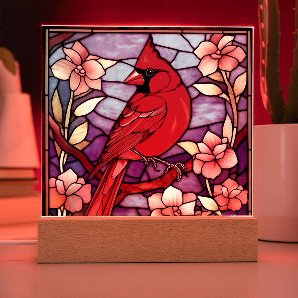 Stained Glass Cardinal Bird Light Panel
