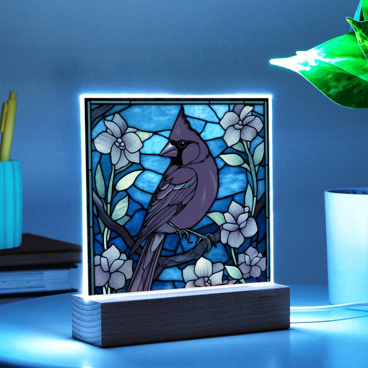 Stained Glass Cardinal Bird Light Panel