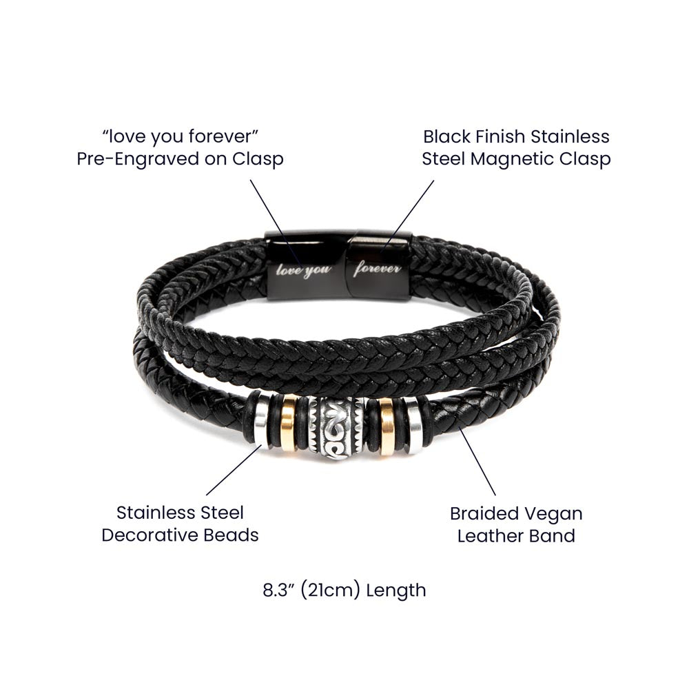 Wrapped in Love -  Mom to Son Leather Bracelet