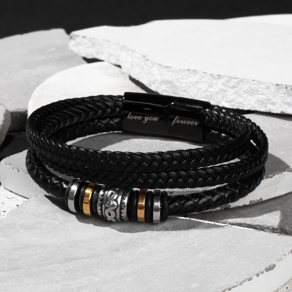 Braided Leather Bracelet for Son with Message