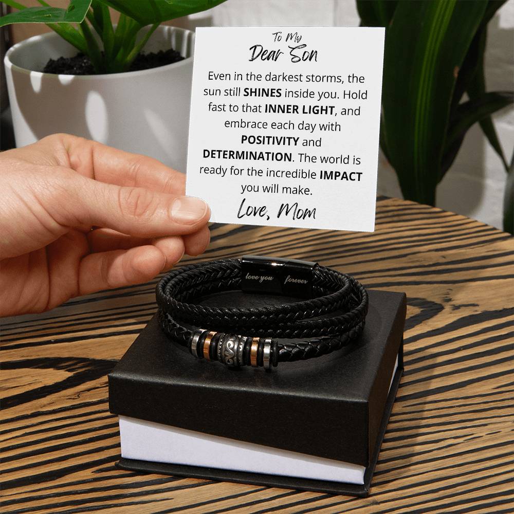 Wrapped in Love -  Mom to Son Leather Bracelet