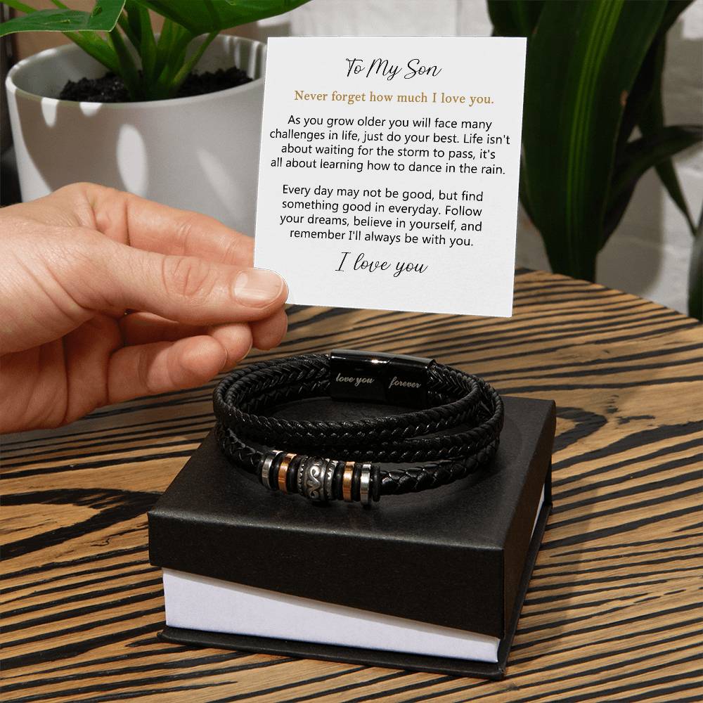 Braided Leather Bracelet for Son with Message