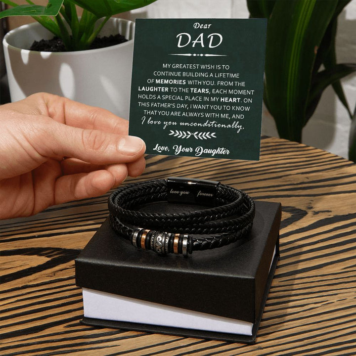 Leather Bracelet with Heartfelt Message for Dad