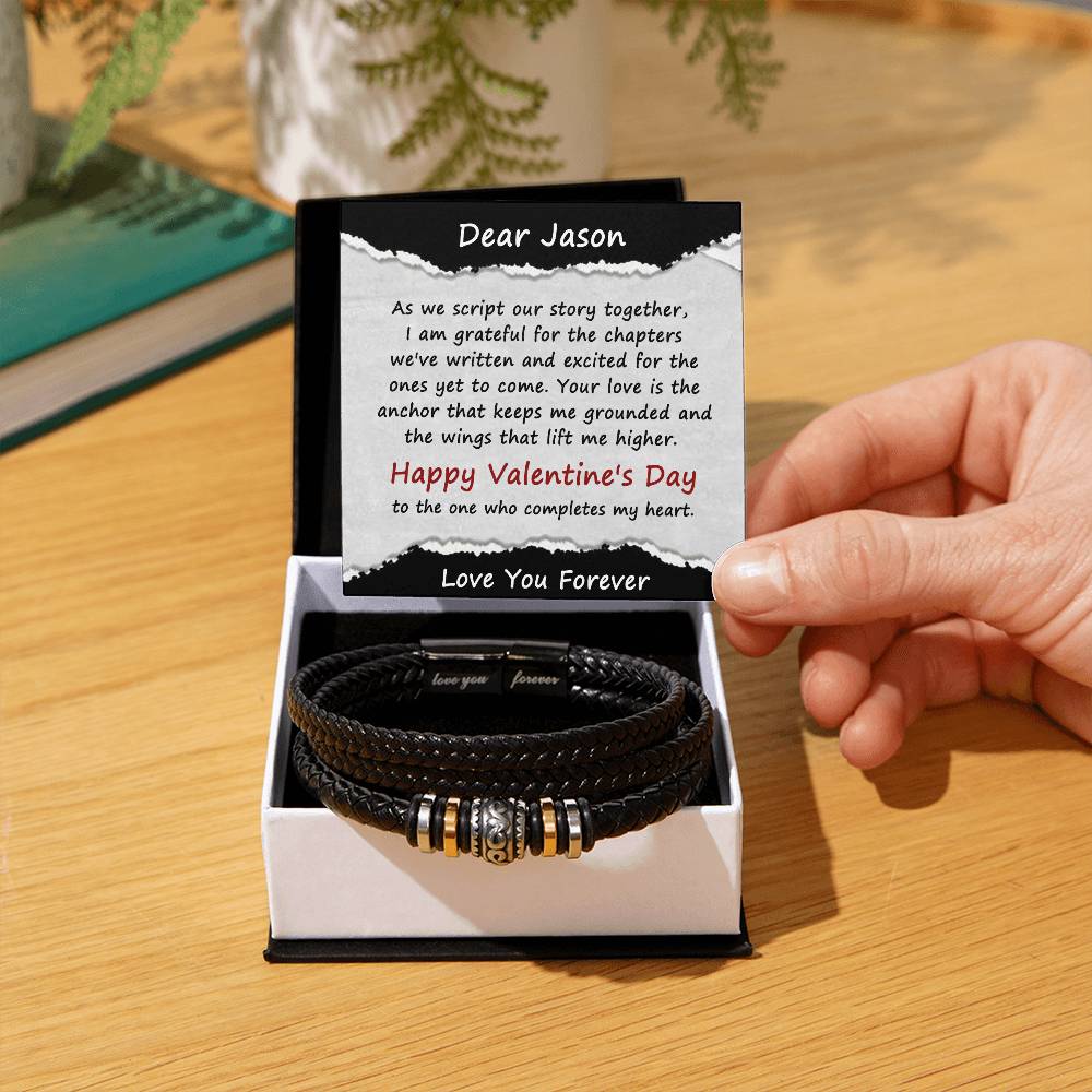 Personalized Valentine’s Leather Bracelet for Him