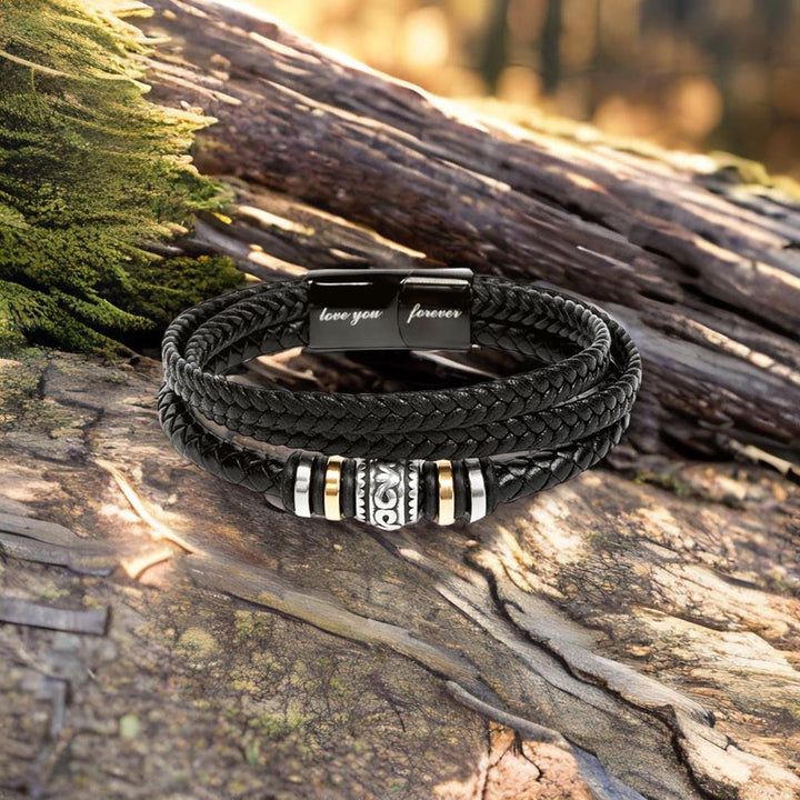 Braided Leather Bracelet for Son with Message