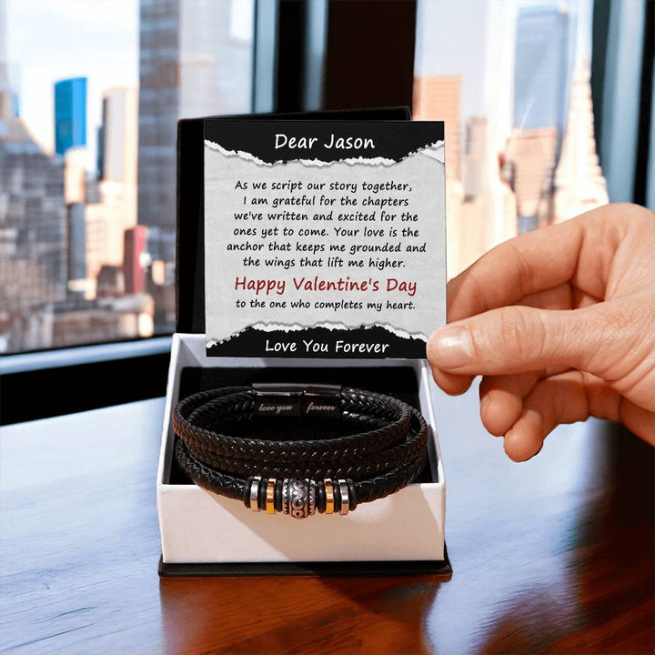 Personalized Valentine’s Leather Bracelet for Him