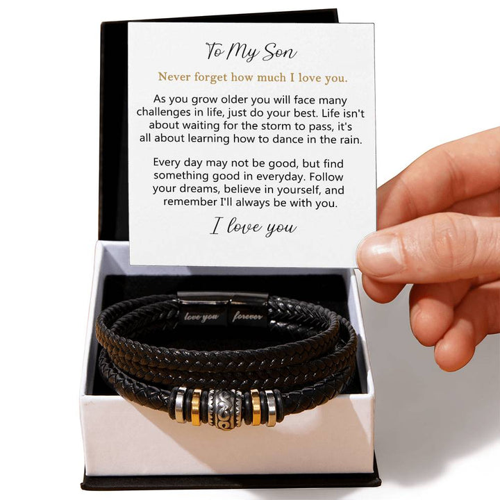 Braided Leather Bracelet for Son with Message