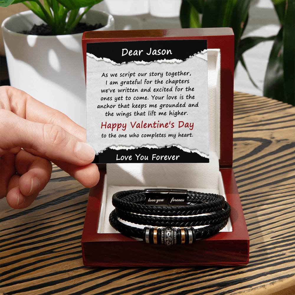 Personalized Valentine’s Leather Bracelet for Him