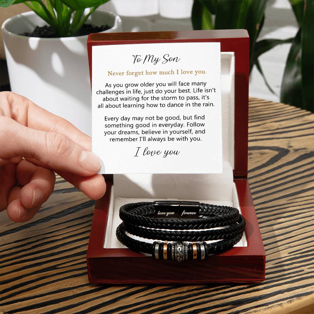Braided Leather Bracelet for Son with Message