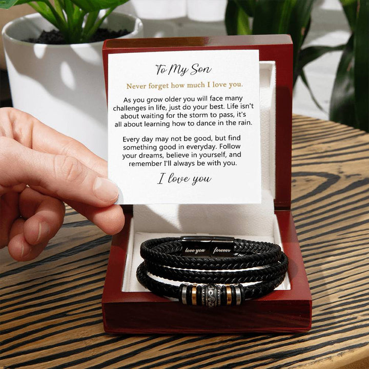 Braided Leather Bracelet for Son with Message