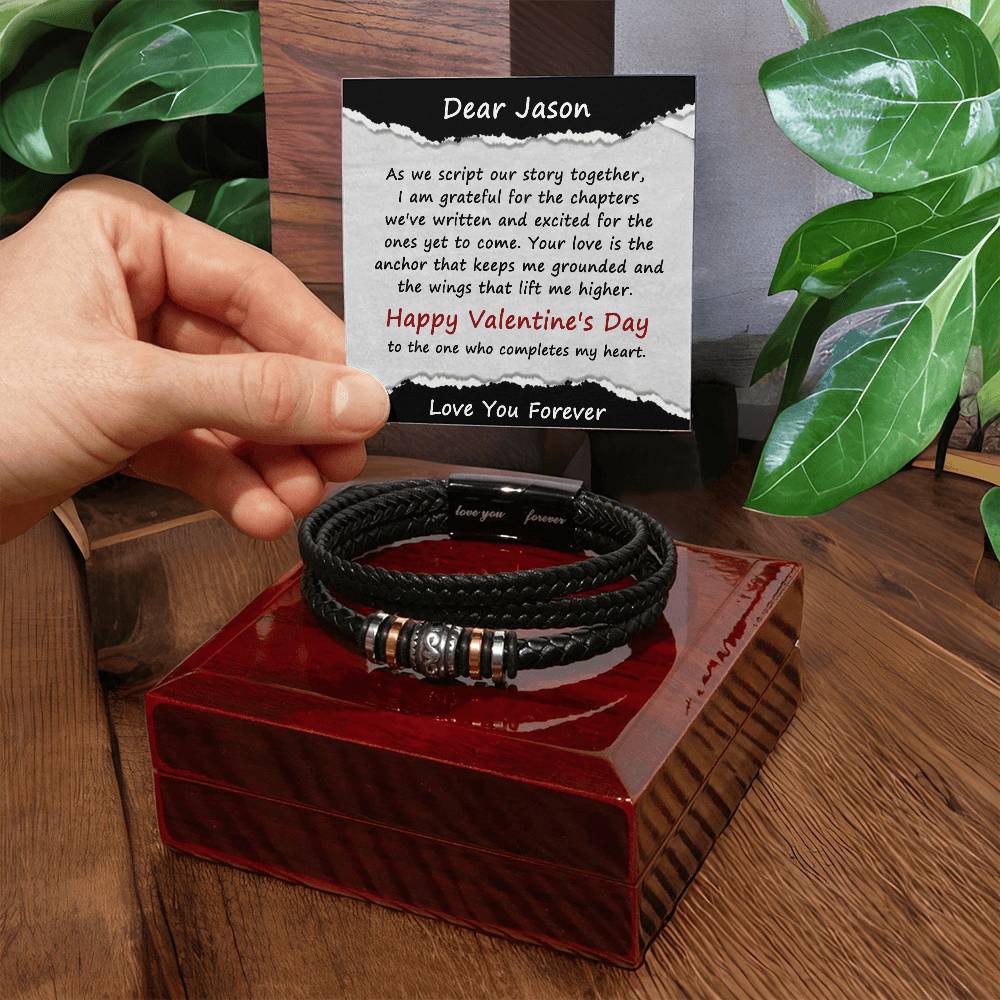 Personalized Valentine’s Leather Bracelet for Him