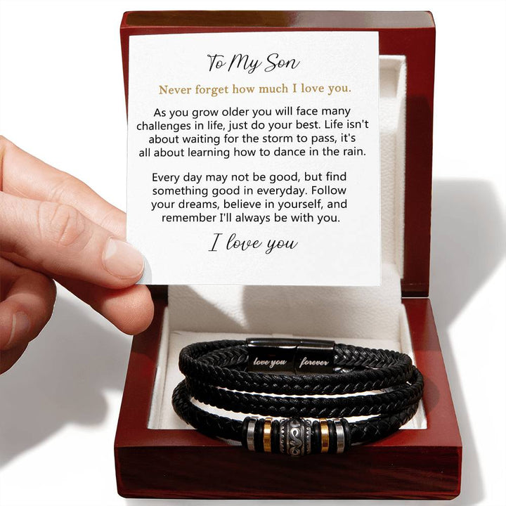 Braided Leather Bracelet for Son with Message