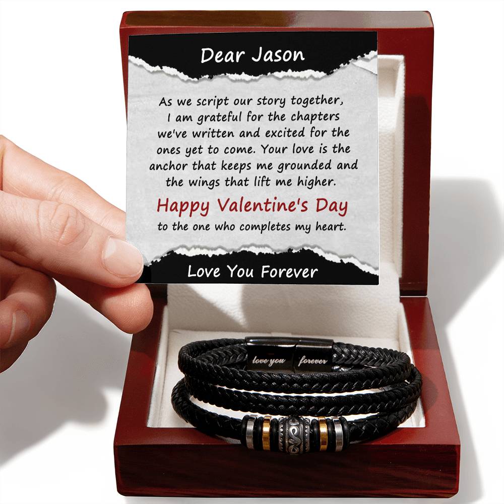 Personalized Valentine’s Leather Bracelet for Him