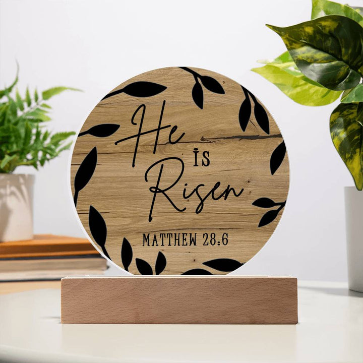 He Is Risen Wooden Scripture Table Decor