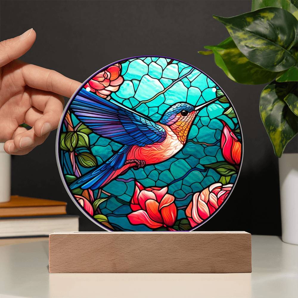 Hummingbird Stained Glass Design Acrylic Plaque