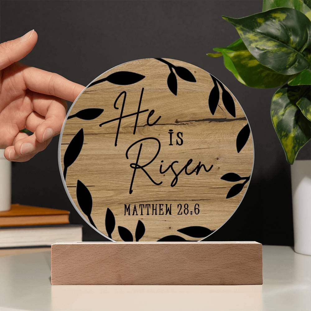 He Is Risen Wooden Scripture Table Decor