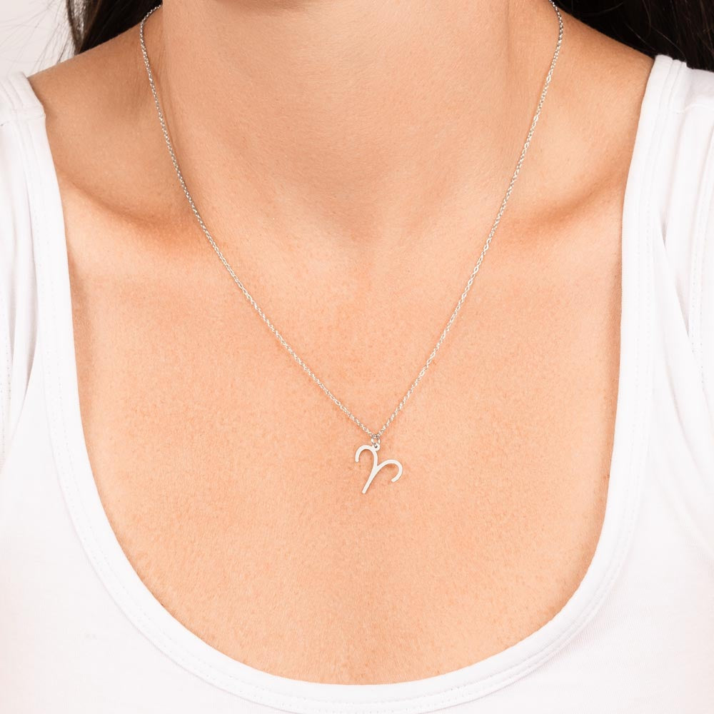 Silver Aries Zodiac Necklace with Birthstone Card