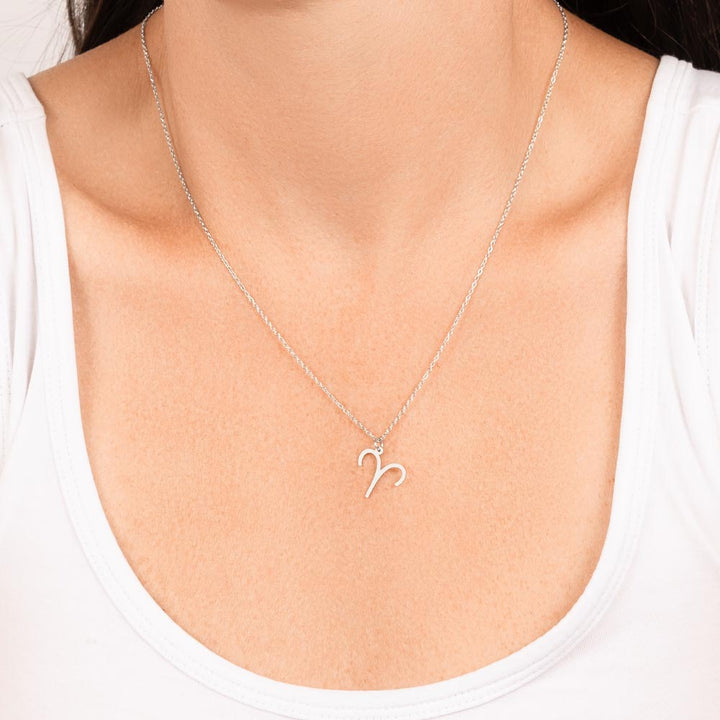 Silver Aries Zodiac Necklace with Birthstone Card