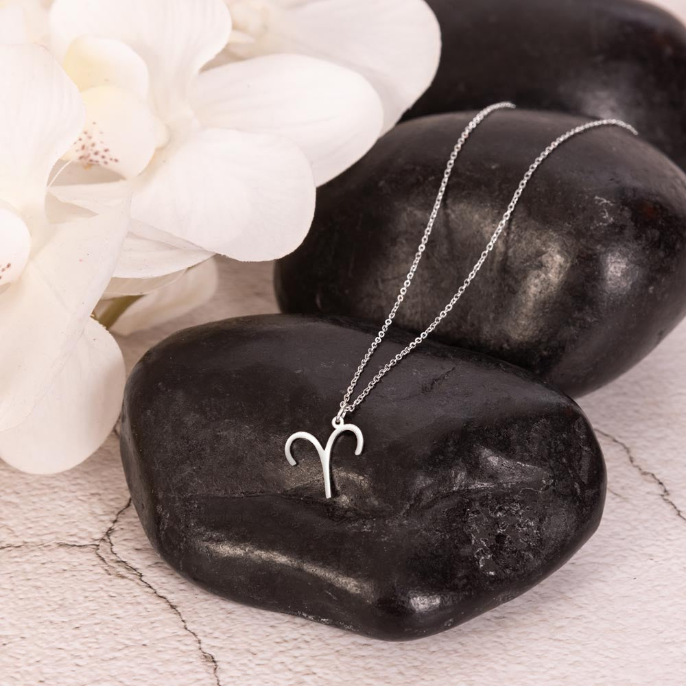 Silver Aries Zodiac Necklace with Birthstone Card
